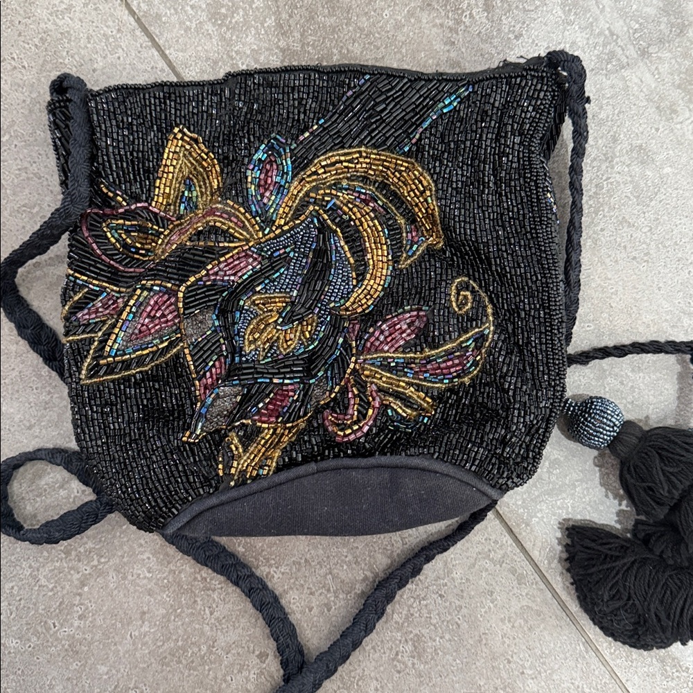 Zara Black Beaded Crossbody Bag with Gold Accents - Picture 4 of 4